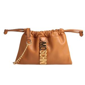 Moschino camel leather bag with gold logo hardware